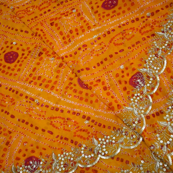 Georgette Bandhani Print Moti Embroidery Fabrics