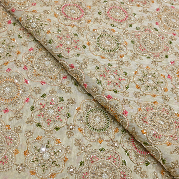 Dyeable Tissue Hand Embroidered Fabric with Pearl & Sequins Work VI851C