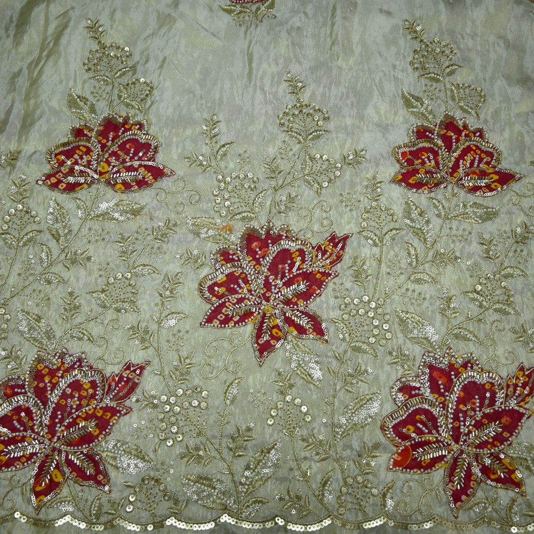 Premium Dyeable Tissue Moti Sequins Embroidery Fabrics