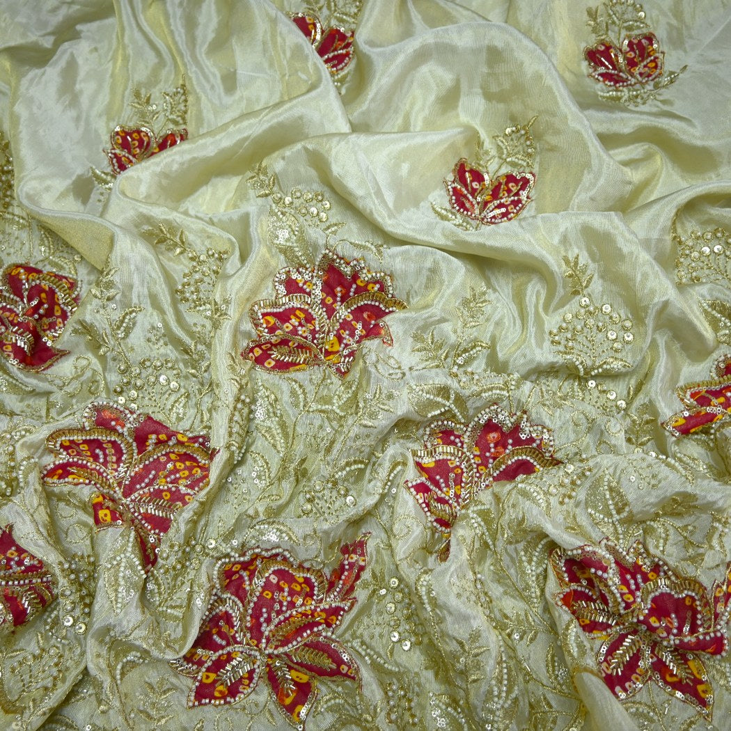 Premium Dyeable Tissue Moti Sequins Embroidery Fabrics