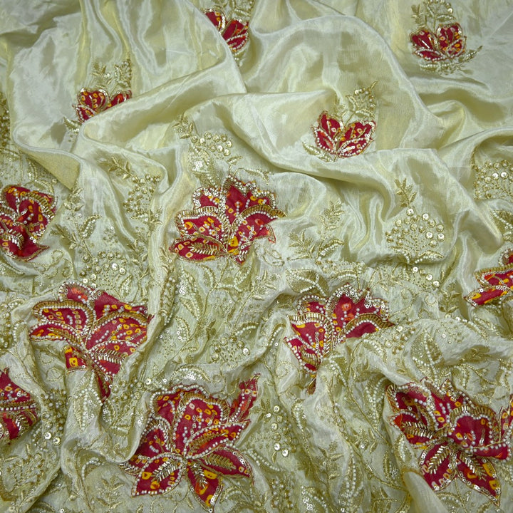 Premium Dyeable Tissue Moti Sequins Embroidery Fabrics