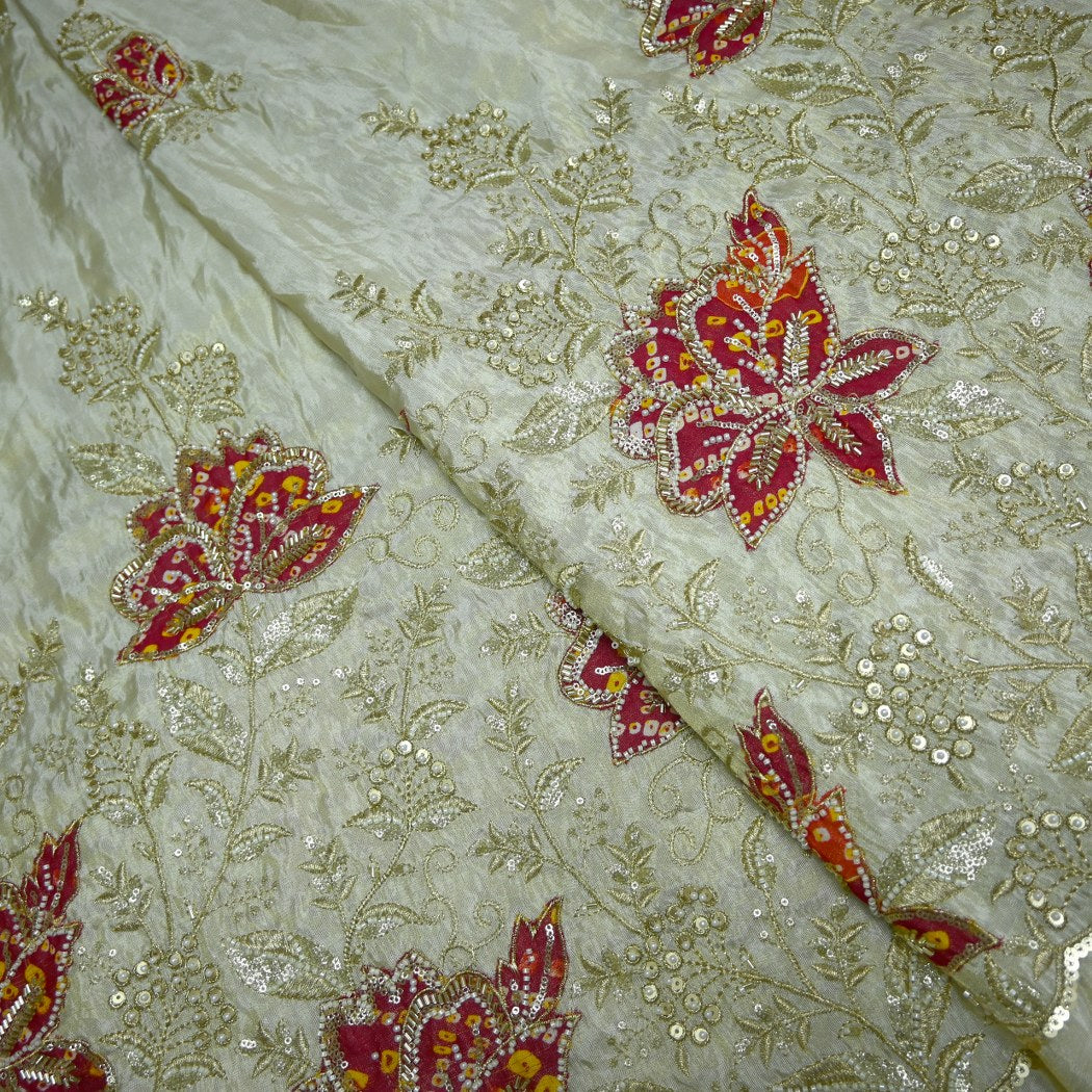 Premium Dyeable Tissue Moti Sequins Embroidery Fabrics