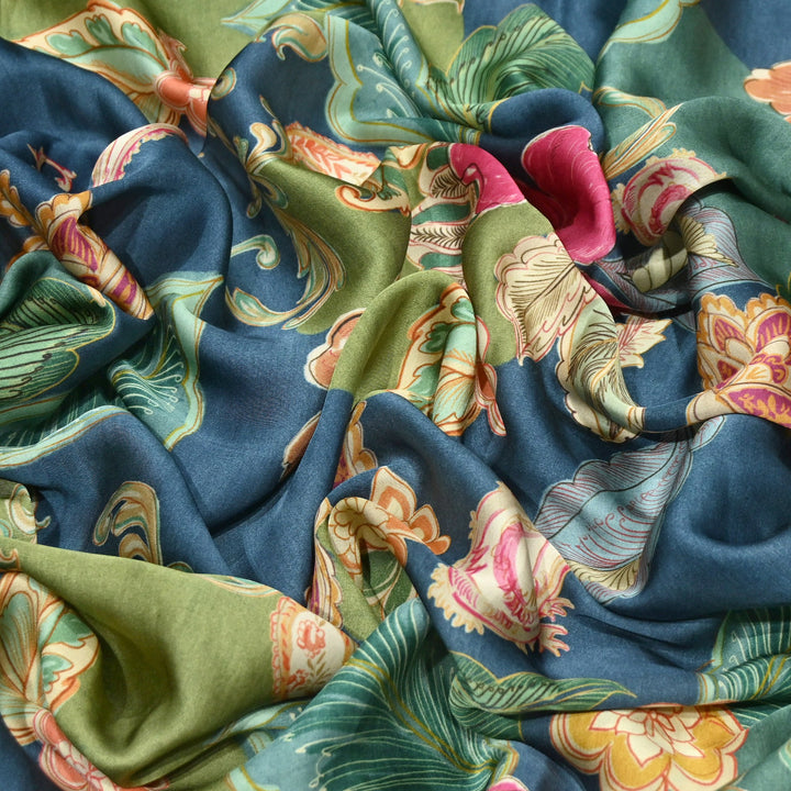 Bemberg Satin Digital Print Fabric | Premium Designer Printed Satin Fabric | 001333-S3