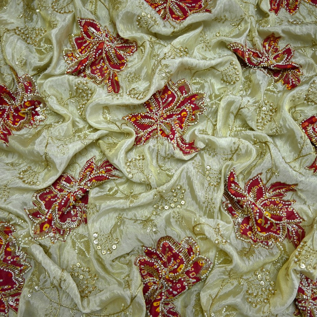 Premium Dyeable Tissue Moti Sequins Embroidery Fabrics