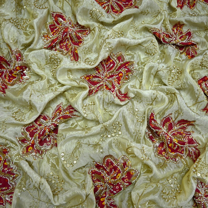 Premium Dyeable Tissue Moti Sequins Embroidery Fabrics