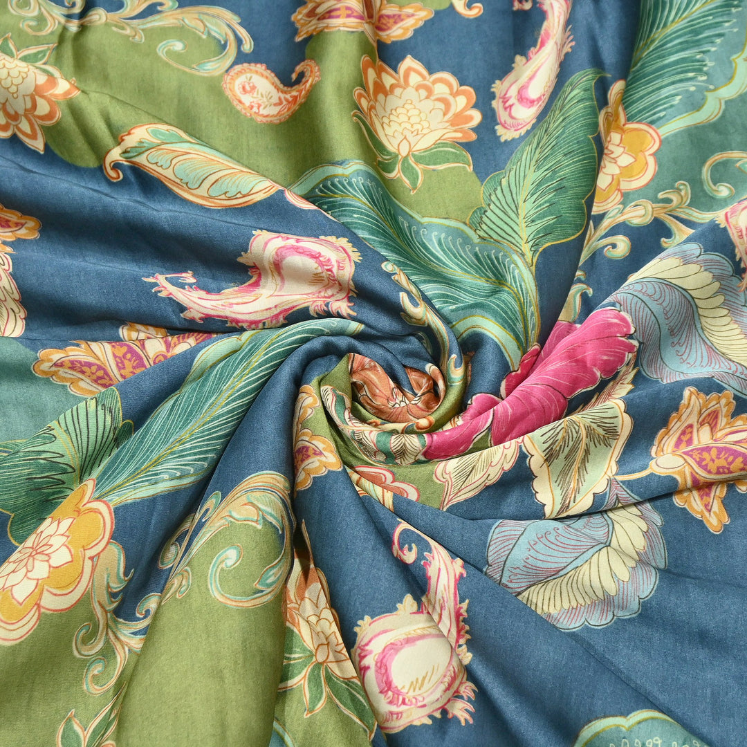 Bemberg Satin Digital Print Fabric | Premium Designer Printed Satin Fabric | 001333-S3