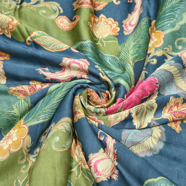 Bemberg Satin Digital Print Fabric | Premium Designer Printed Satin Fabric | 001333-S3