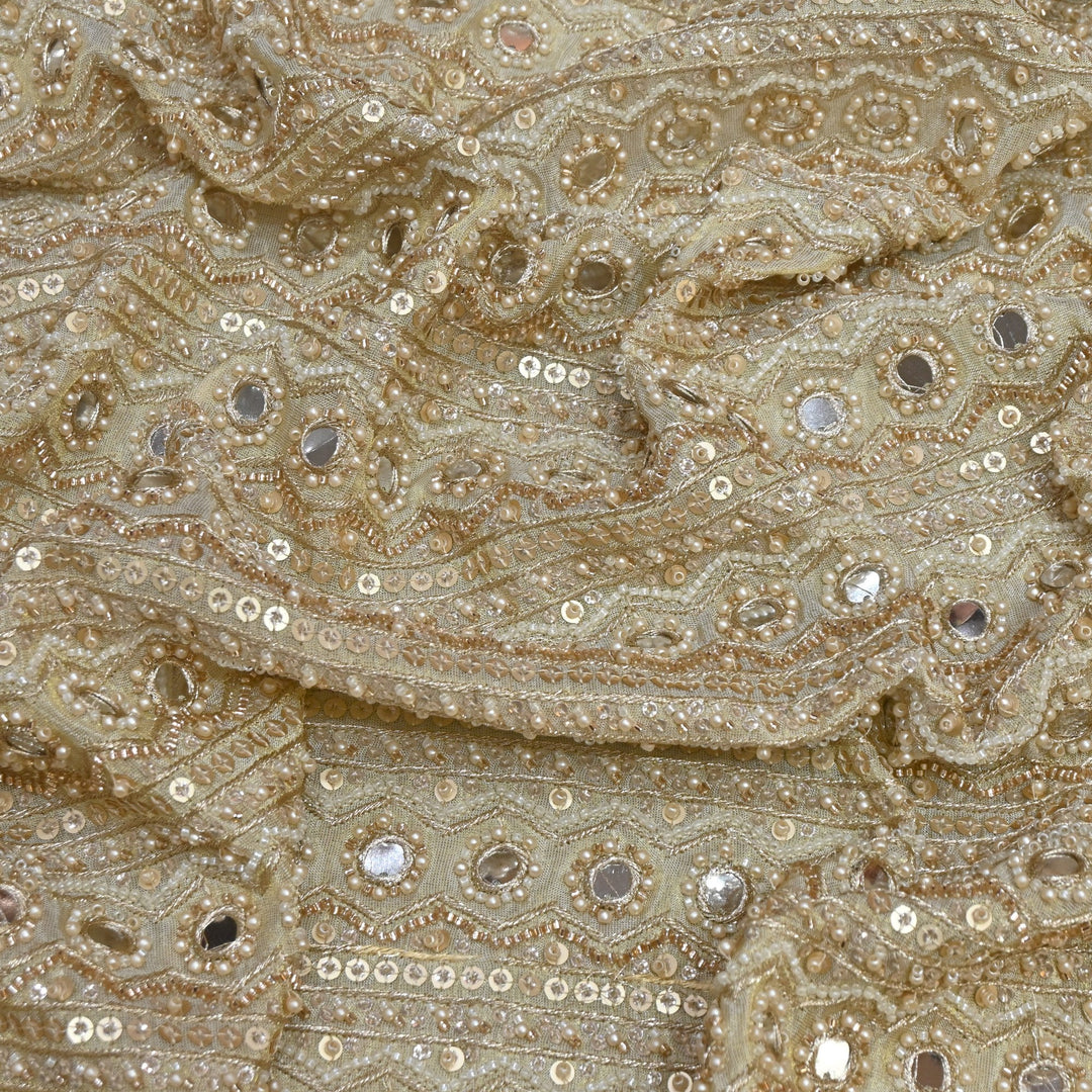 Dyeable Tissue with Zari Moti Mirror &amp; Sequins Premium Handwork Embroidery Fabrics VI1164C