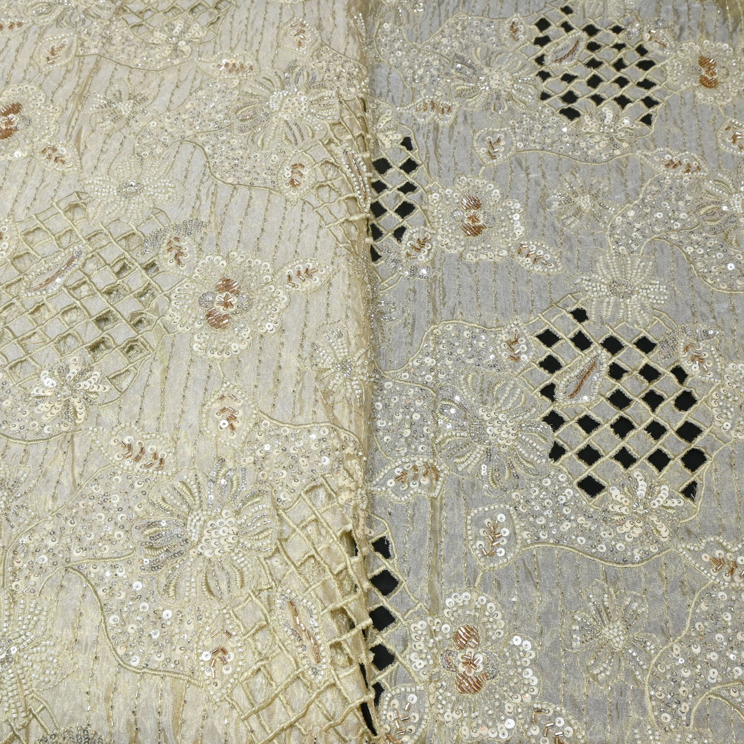 Dyeable Tissue Fabric with Moti & Sequins Embroidery Designer Fabric KF2597
