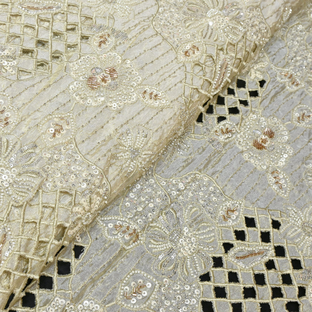 Dyeable Tissue Fabric with Moti & Sequins Embroidery Designer Fabric KF2597