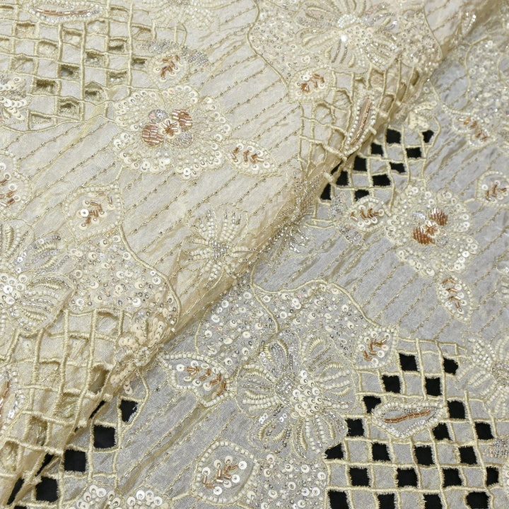 Dyeable Tissue Fabric with Moti & Sequins Embroidery Designer Fabric KF2597