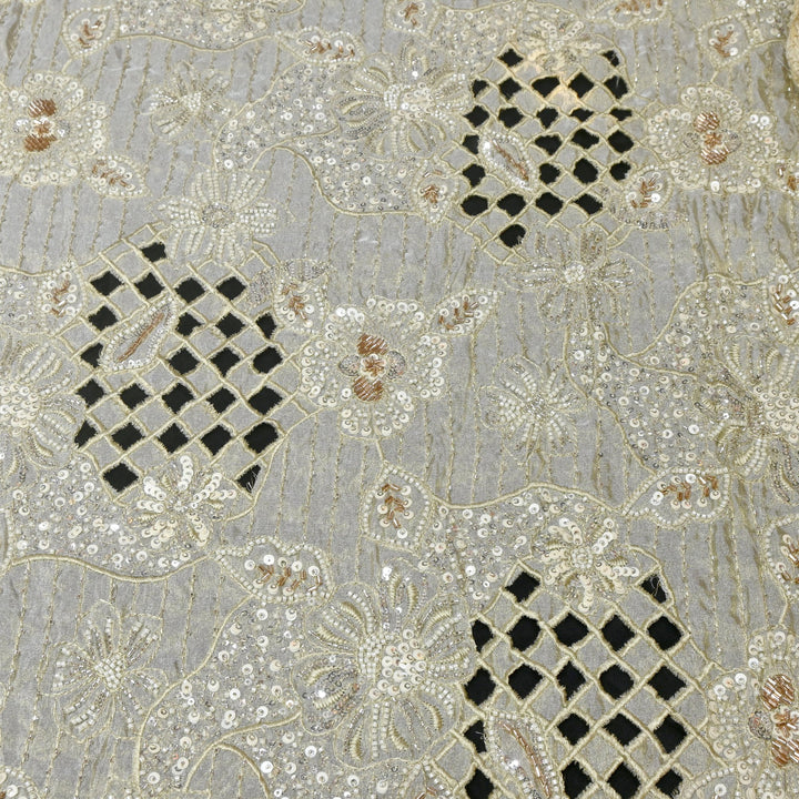 Dyeable Tissue Fabric with Moti & Sequins Embroidery Designer Fabric KF2597
