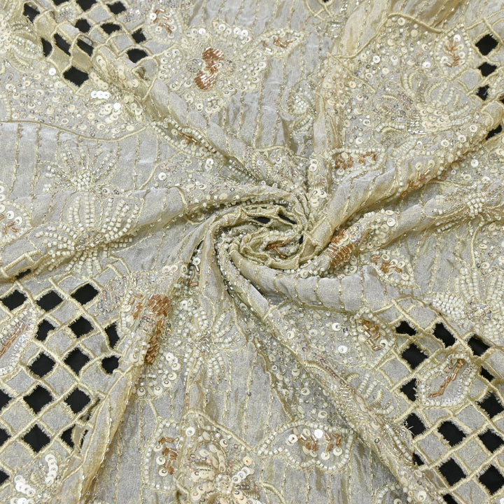 Dyeable Tissue Fabric with Moti & Sequins Embroidery Designer Fabric KF2597