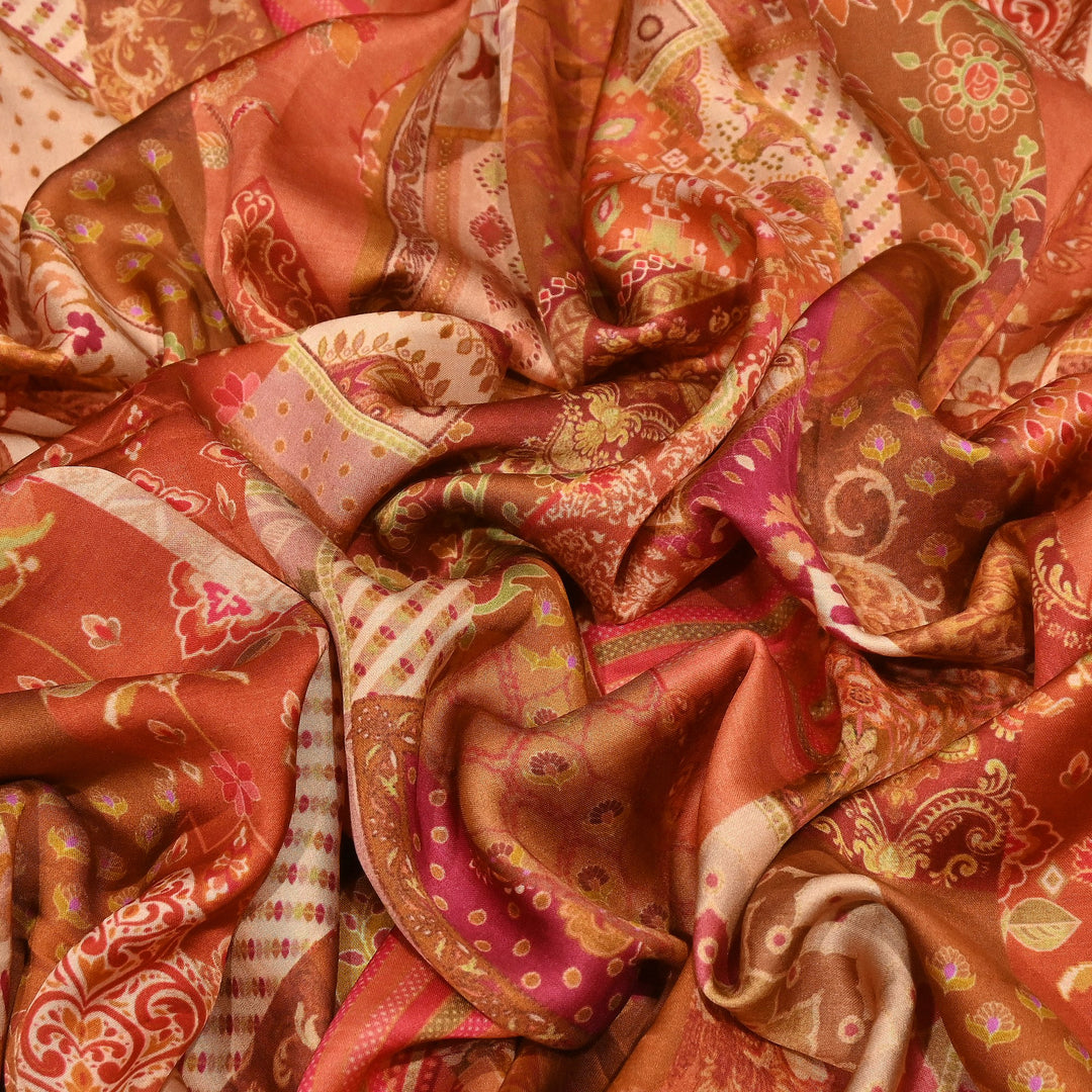 Bemberg Satin Digital Print Fabric | Premium Designer Printed Satin Fabric | 001333-S5