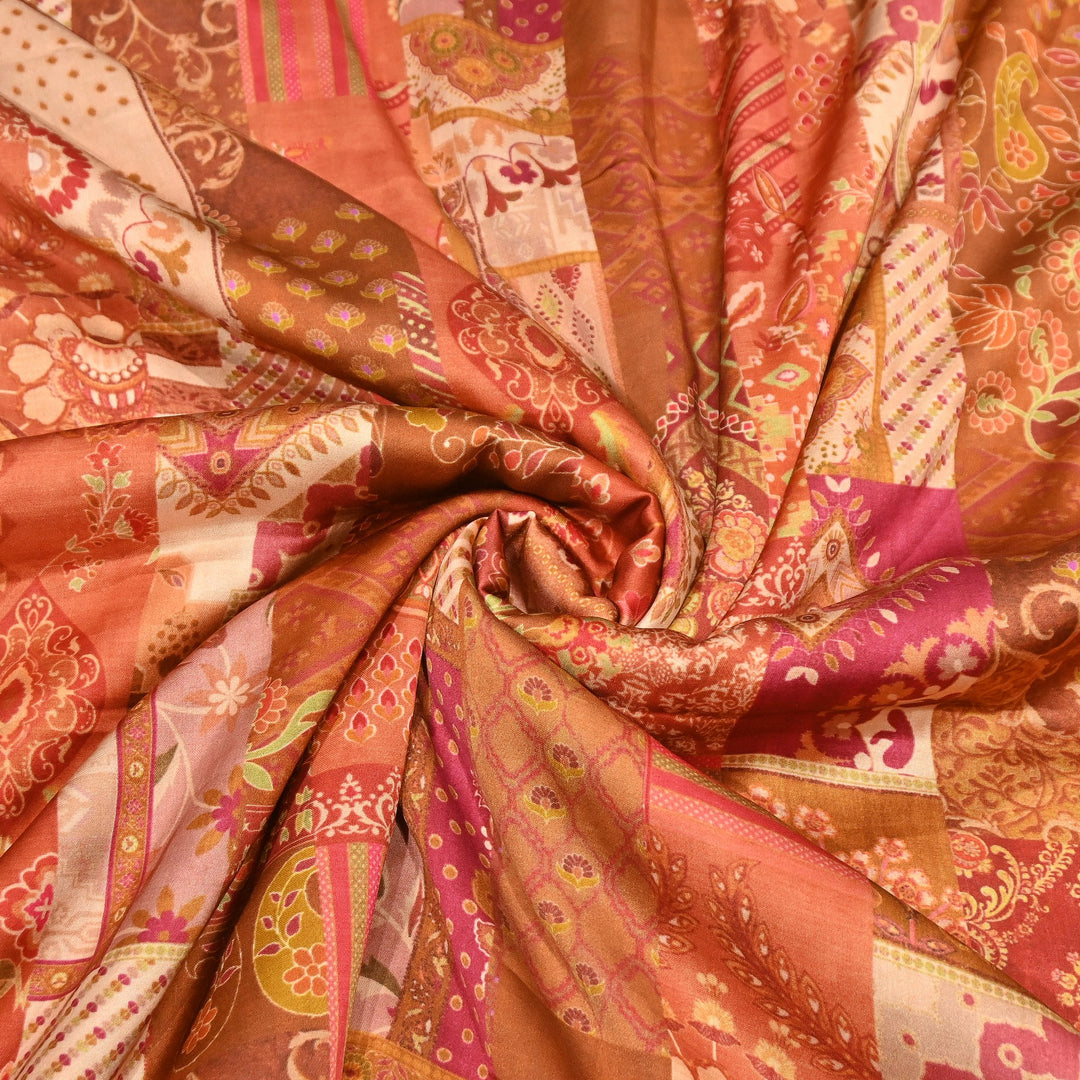 Bemberg Satin Digital Print Fabric | Premium Designer Printed Satin Fabric | 001333-S8