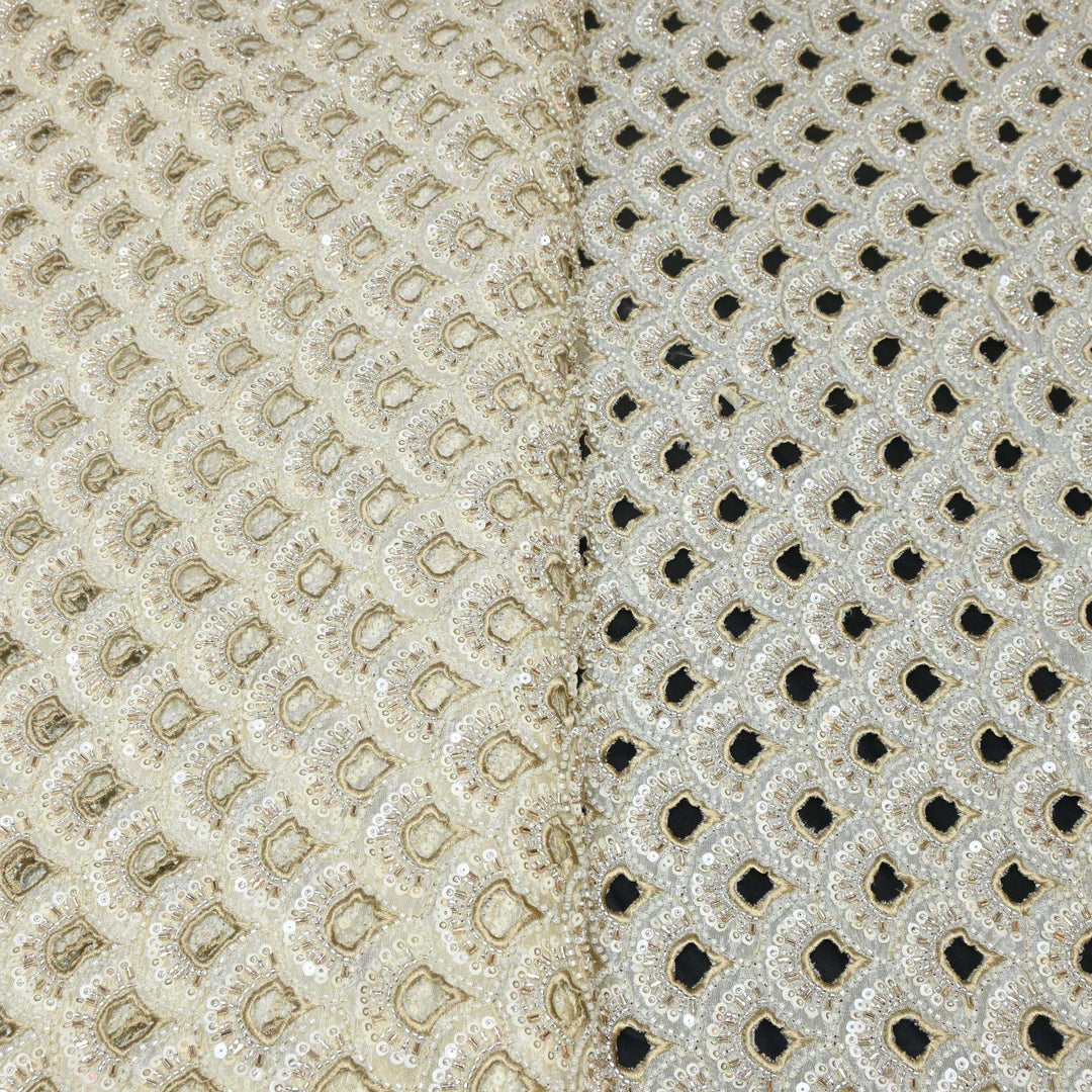 Premium Dyeable Tissue Cut Work With Moti & Sequins Embroidery Designer Fabric KF2403