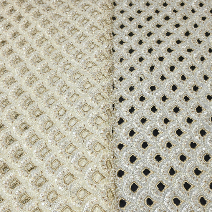 Premium Dyeable Tissue Cut Work With Moti & Sequins Embroidery Designer Fabric KF2403