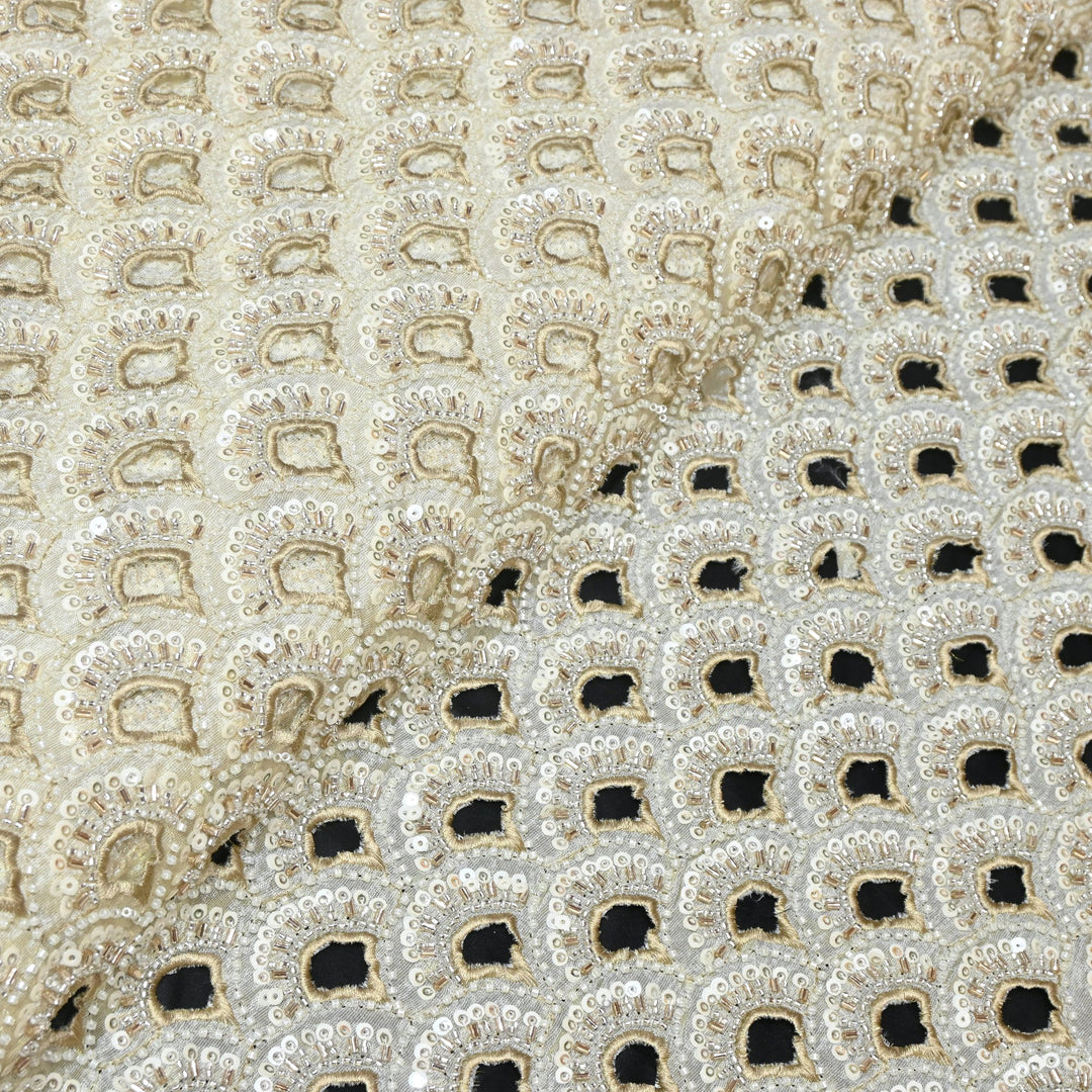 Premium Dyeable Tissue Cut Work With Moti & Sequins Embroidery Designer Fabric KF2403