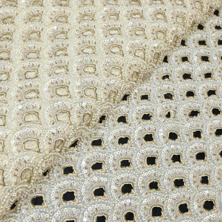 Premium Dyeable Tissue Cut Work With Moti & Sequins Embroidery Designer Fabric KF2403