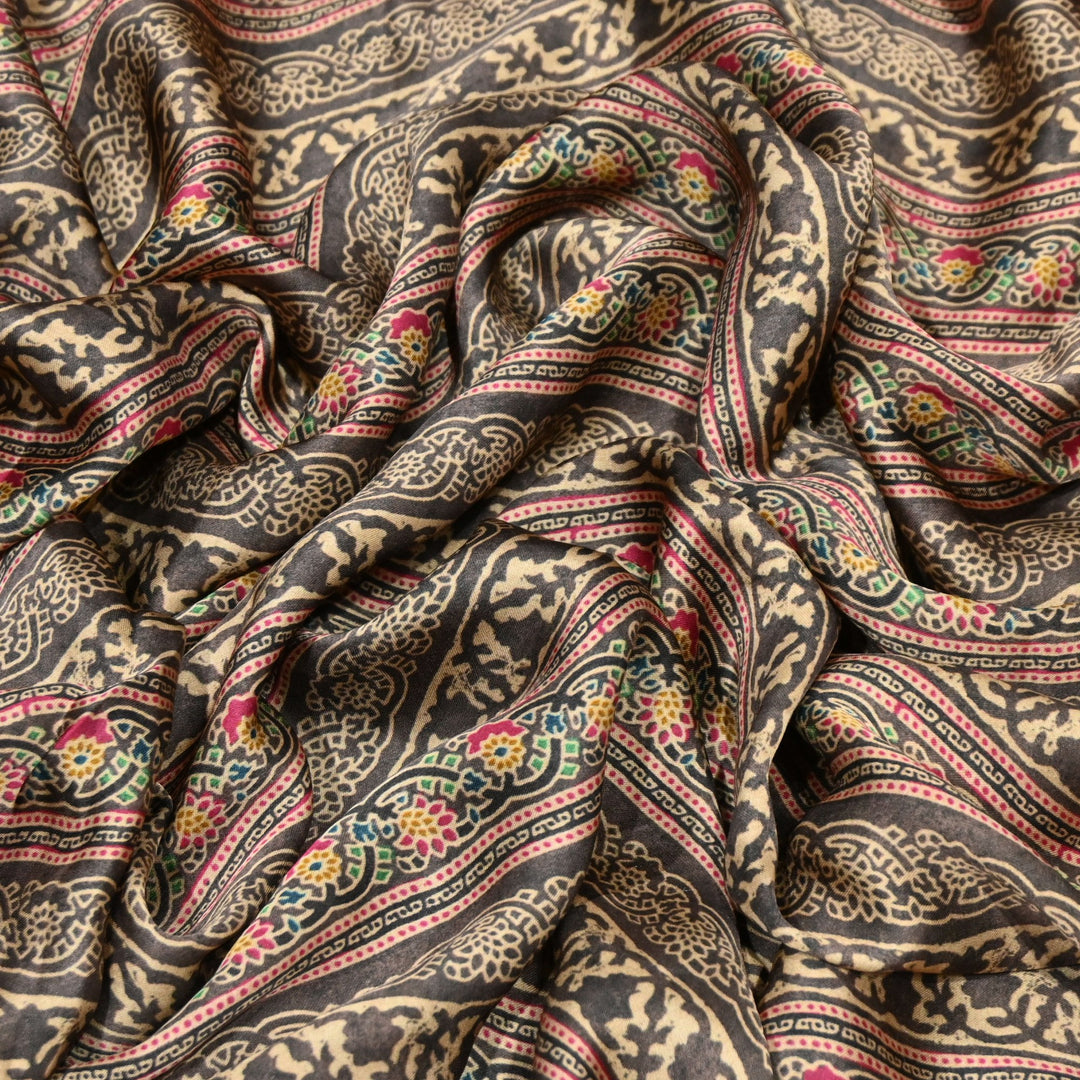 Bemberg Satin Digital Print Fabric | Premium Designer Printed Satin Fabric | 001333-S10