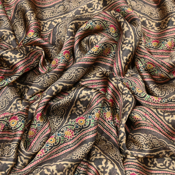 Bemberg Satin Digital Print Fabric | Premium Designer Printed Satin Fabric | 001333-S10