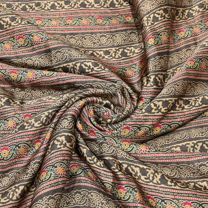 Bemberg Satin Digital Print Fabric | Premium Designer Printed Satin Fabric | 001333-S10