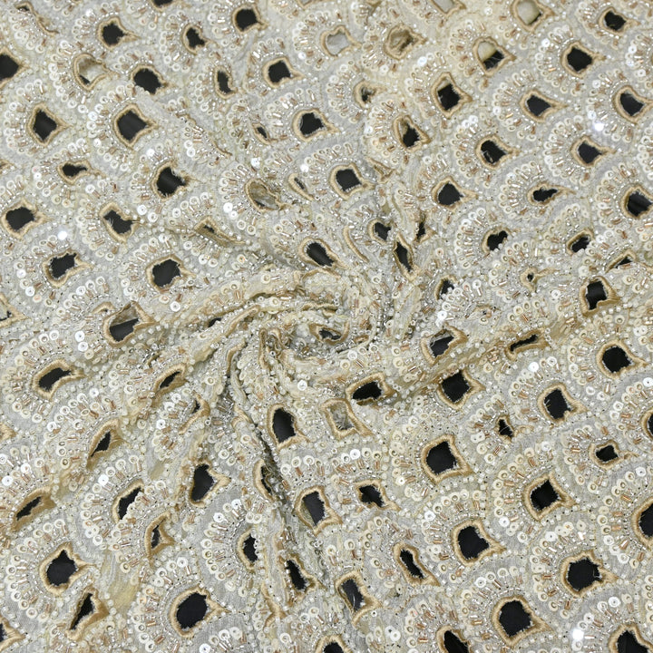 Premium Dyeable Tissue Cut Work With Moti & Sequins Embroidery Designer Fabric KF2403