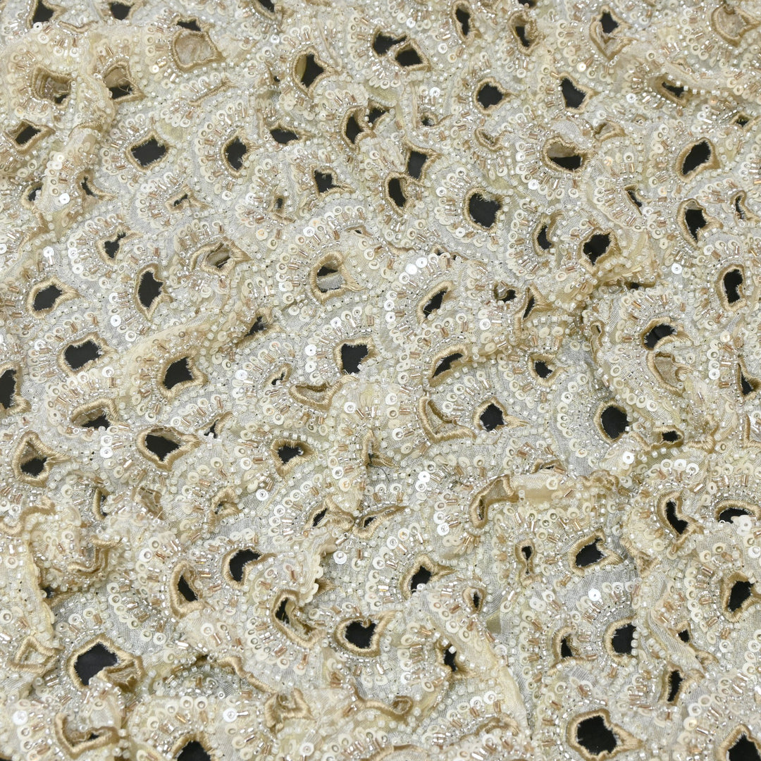Premium Dyeable Tissue Cut Work With Moti & Sequins Embroidery Designer Fabric KF2403