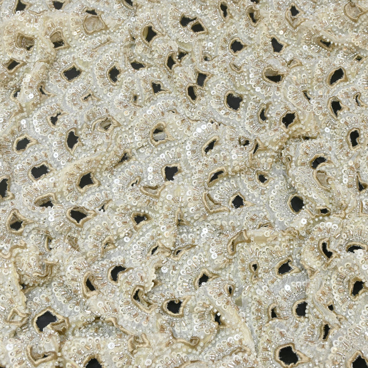 Premium Dyeable Tissue Cut Work With Moti & Sequins Embroidery Designer Fabric KF2403