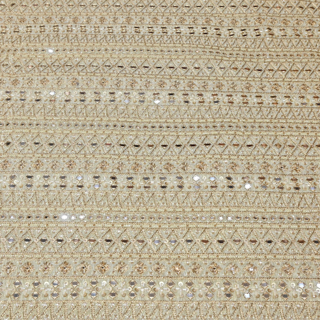 Dyeable Tissue Fabric with Moti Mirror & Sequins Embroidery Designer Fabric RK40005