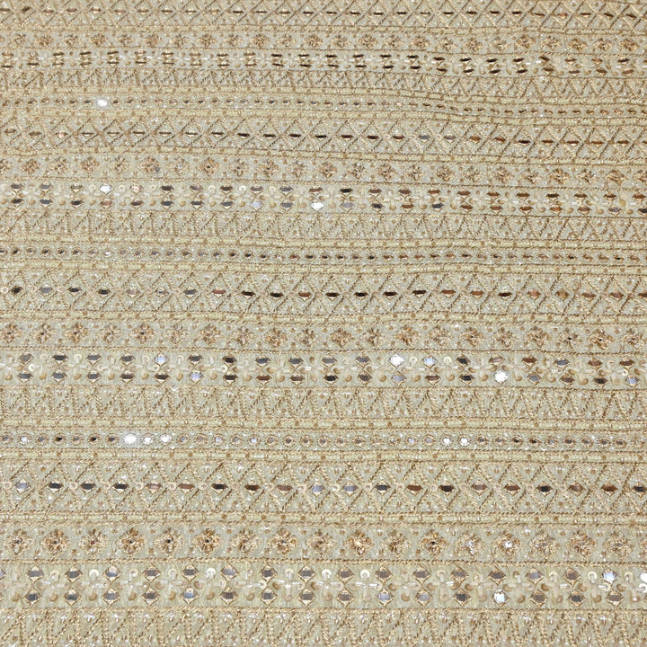 Dyeable Tissue Fabric with Moti Mirror & Sequins Embroidery Designer Fabric RK40005