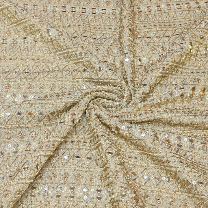 Dyeable Tissue Fabric with Moti Mirror & Sequins Embroidery Designer Fabric RK40005