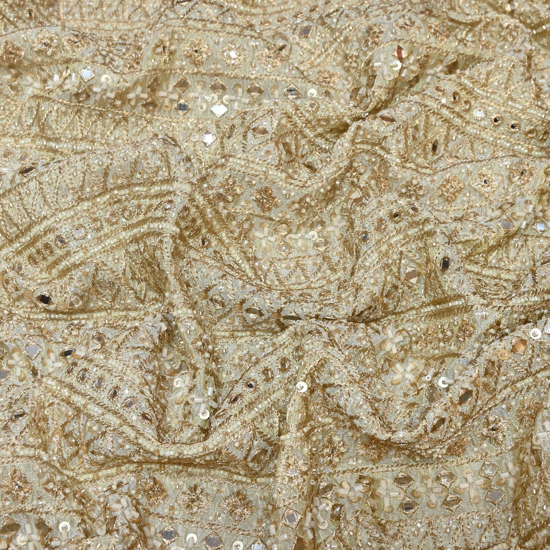 Dyeable Tissue Fabric with Moti Mirror & Sequins Embroidery Designer Fabric RK40005