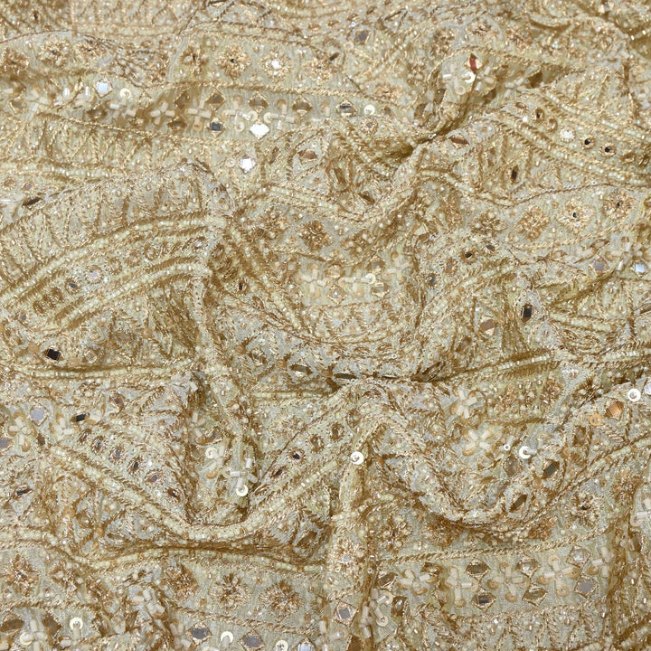 Dyeable Tissue Fabric with Moti Mirror & Sequins Embroidery Designer Fabric RK40005