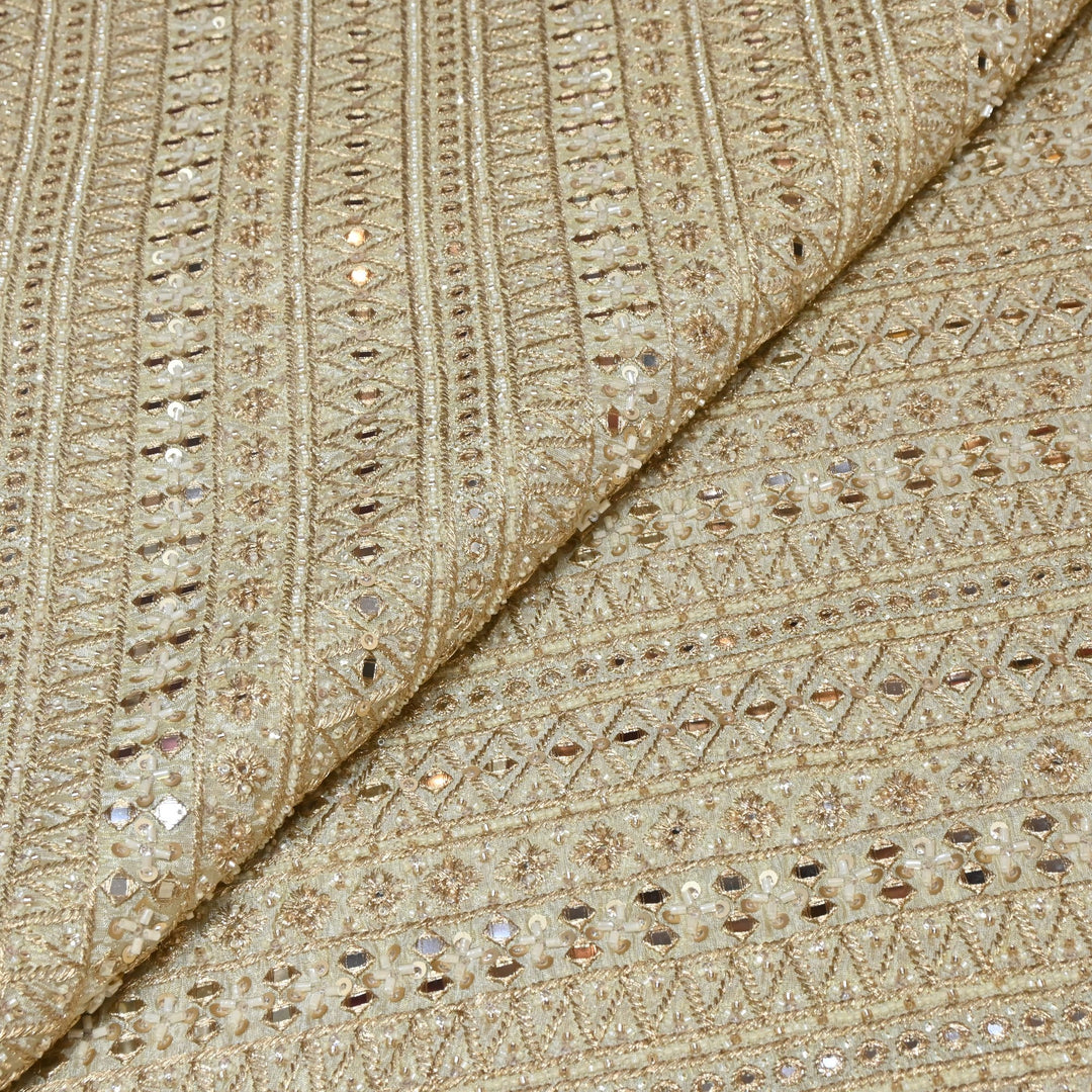Dyeable Tissue Fabric with Moti Mirror & Sequins Embroidery Designer Fabric RK40005