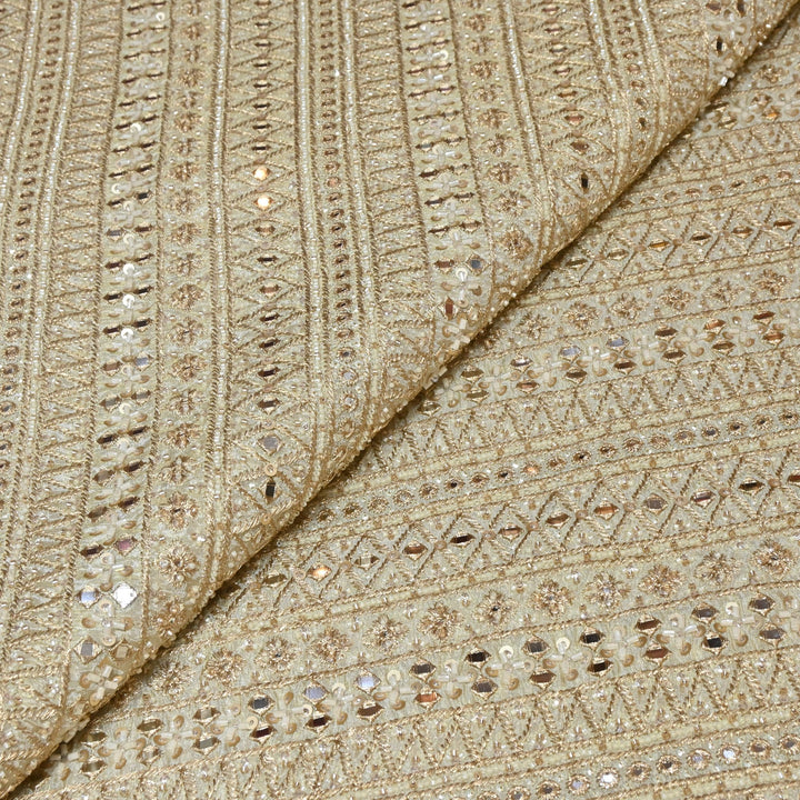 Dyeable Tissue Fabric with Moti Mirror & Sequins Embroidery Designer Fabric RK40005