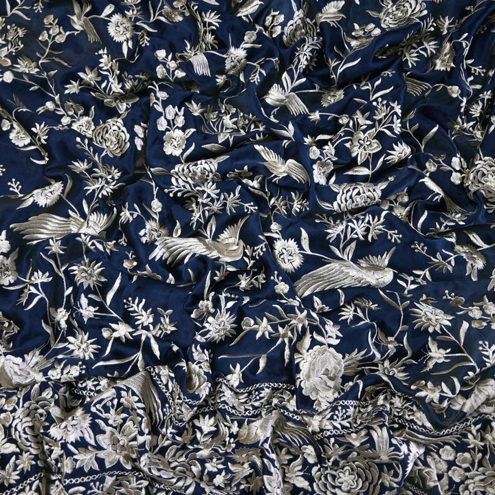 Beautiful Modal Satin Parsi Work Embroidery Fabrics