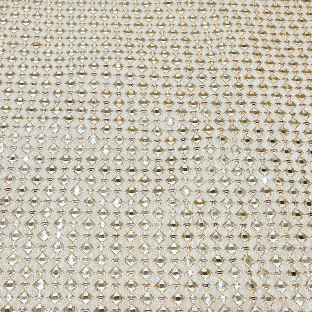 Dyeable Tissue Zari Mirror & Sequins Embroidery Designer Fabric 040007