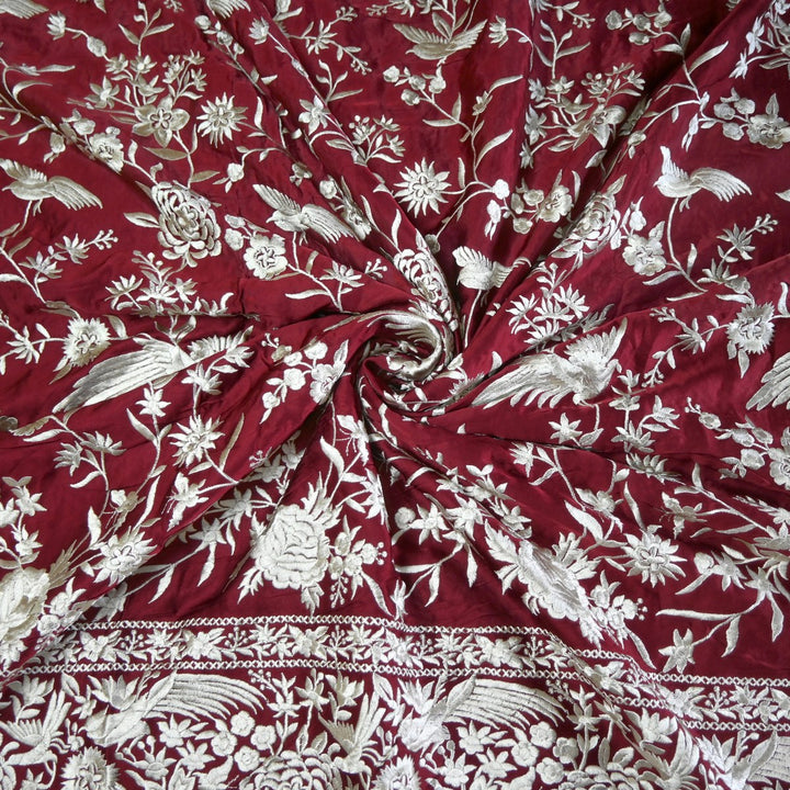 Beautiful Modal Satin Parsi Work Embroidery Fabrics