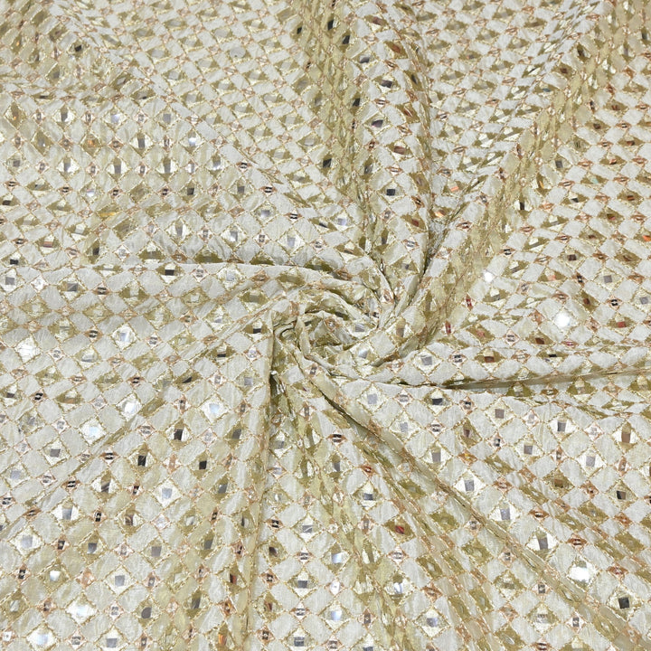 Dyeable Tissue Zari Mirror & Sequins Embroidery Designer Fabric 040007