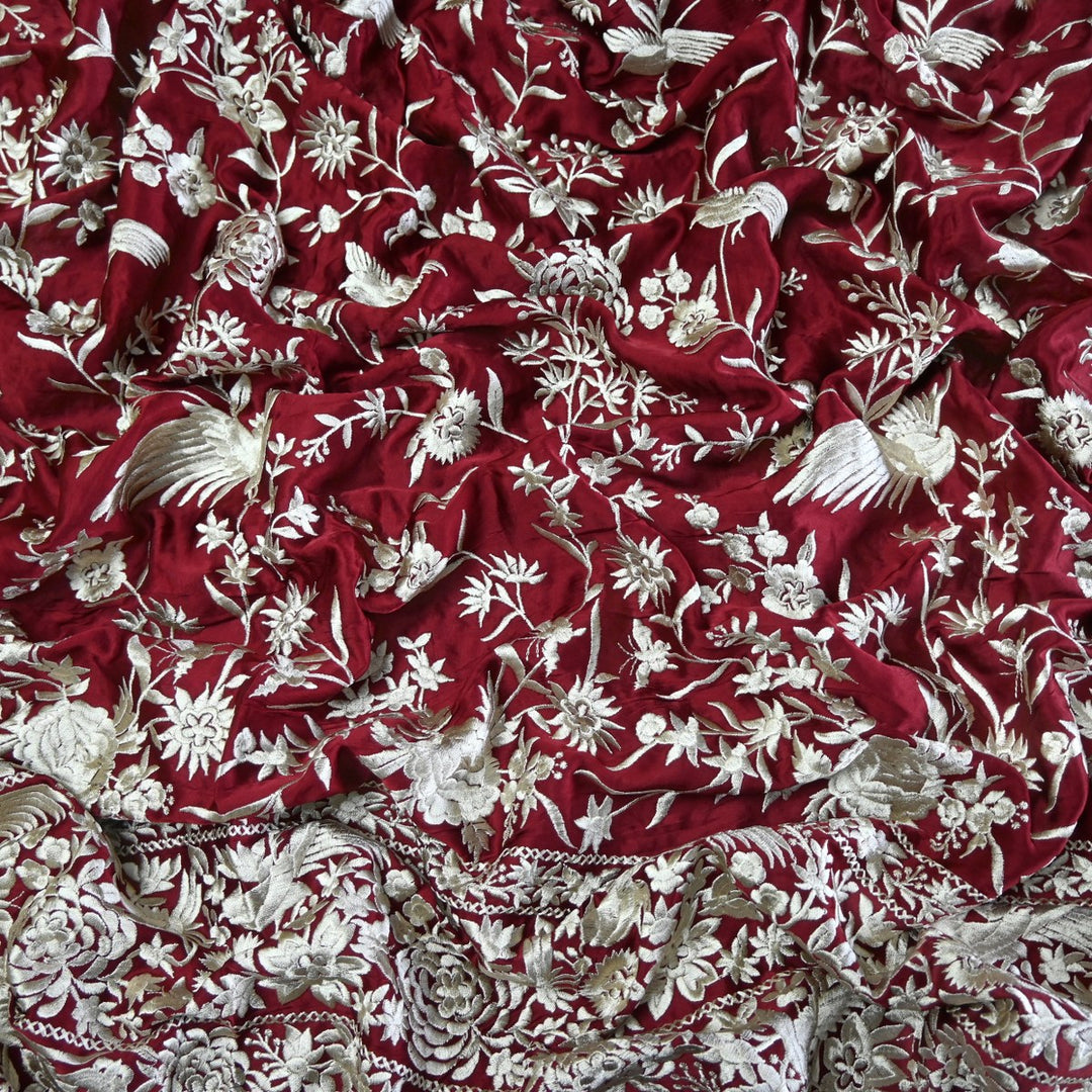 Beautiful Modal Satin Parsi Work Embroidery Fabrics