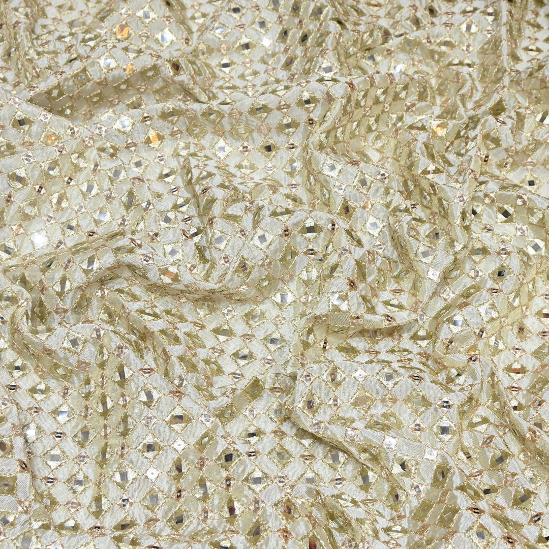 Dyeable Tissue Zari Mirror & Sequins Embroidery Designer Fabric 040007