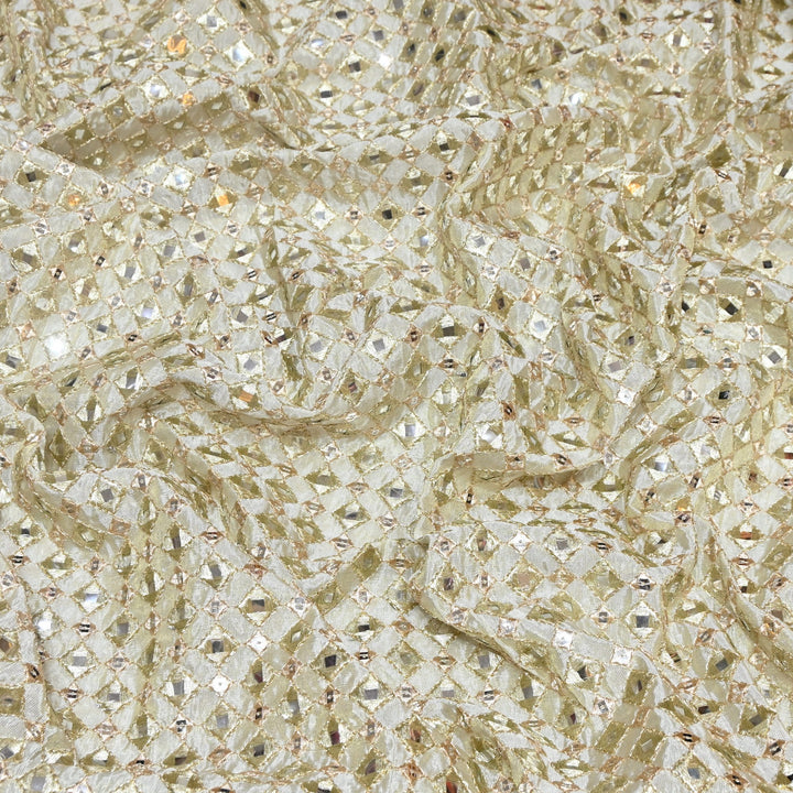 Dyeable Tissue Zari Mirror & Sequins Embroidery Designer Fabric 040007