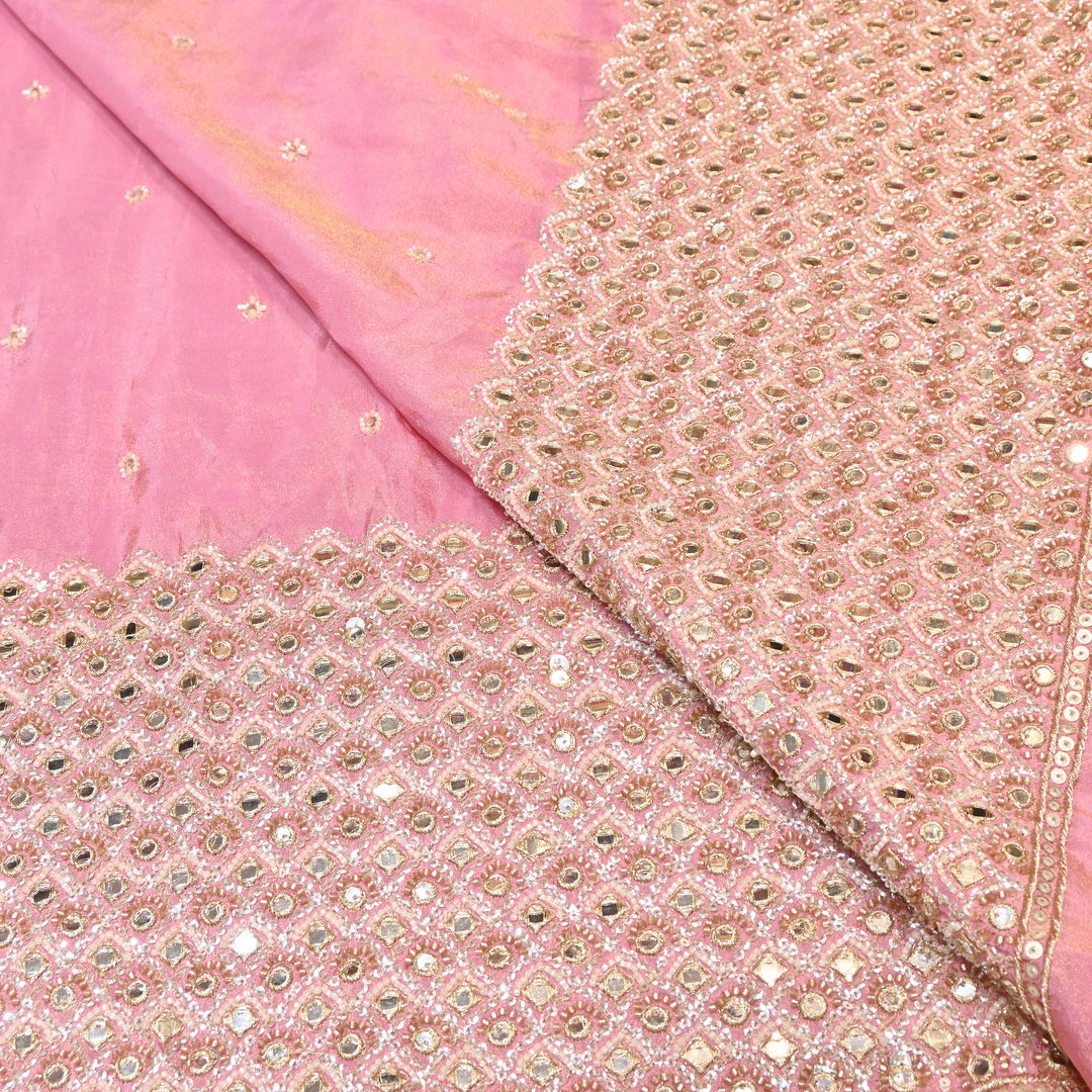 Premium Dyed Tissue Mirror Moti Sequin Embroidered Fabric with Heavy Border - EB00669-1