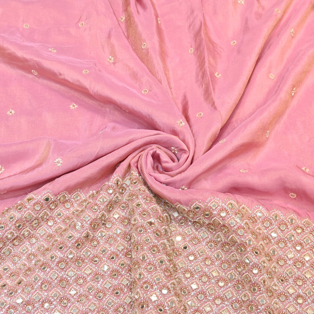 Premium Dyed Tissue Mirror Moti Sequin Embroidered Fabric with Heavy Border - EB00669-1