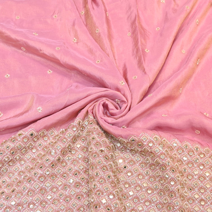 Premium Dyed Tissue Mirror Moti Sequin Embroidered Fabric with Heavy Border - EB00669-1