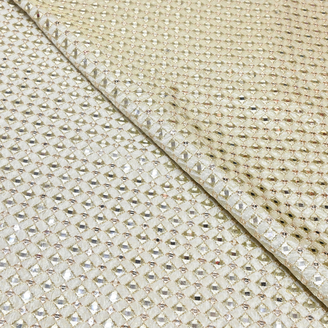 Dyeable Tissue Zari Mirror & Sequins Embroidery Designer Fabric 040007
