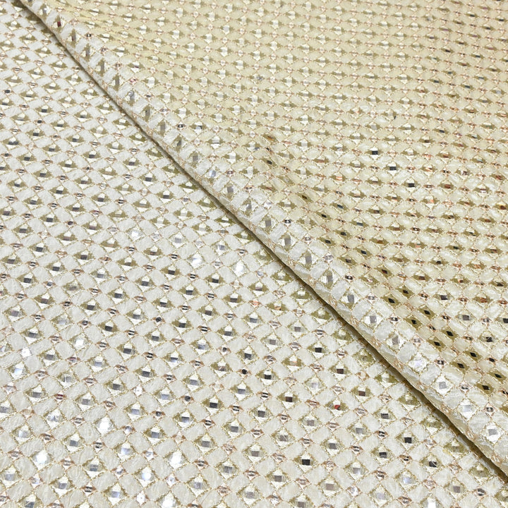 Dyeable Tissue Zari Mirror & Sequins Embroidery Designer Fabric 040007