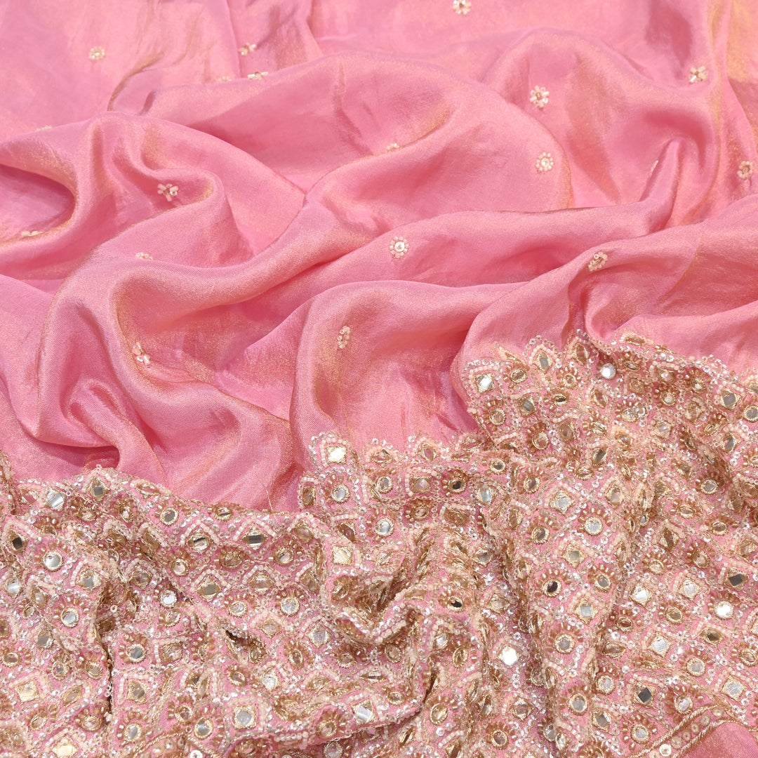 Premium Dyed Tissue Mirror Moti Sequin Embroidered Fabric with Heavy Border - EB00669-1