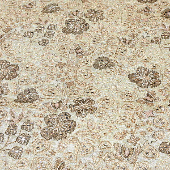 Dyeable Tissue Fabric with Moti Zari & Sequins Embroidery Designer Fabric KF2583